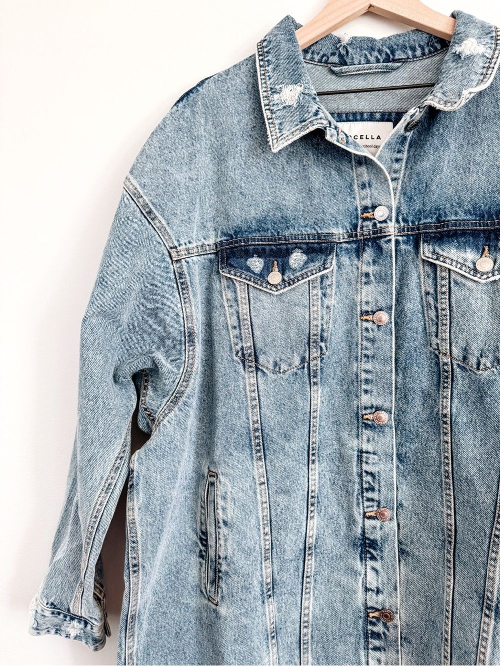 Marcella Rio Oversized Distressed Denim Jacket XL NWT 100% Cotton - Picture 2 of 7